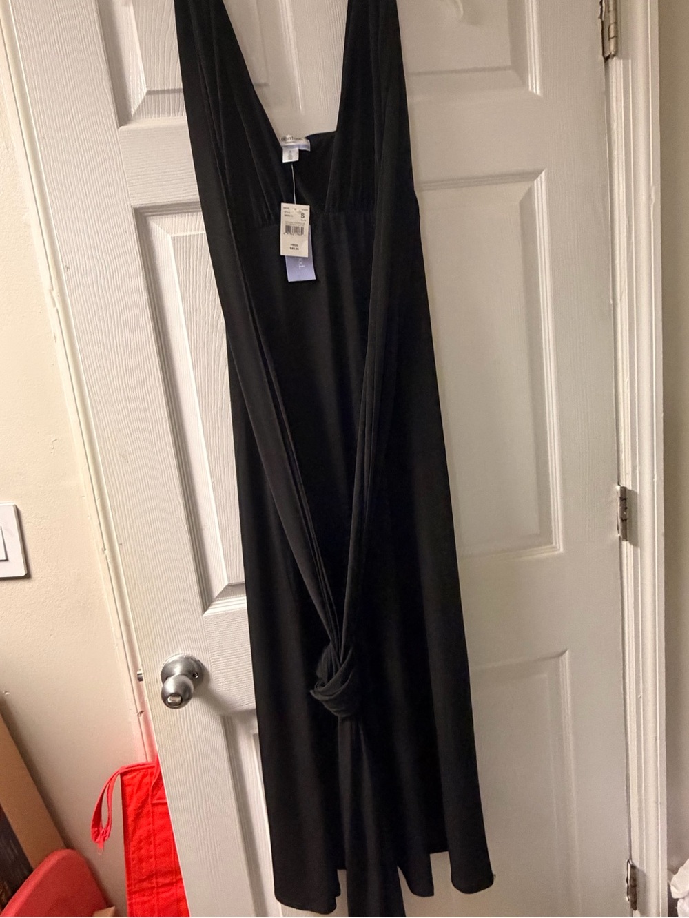 Motherhood Black Knot-Front Maxi wrap Dress
